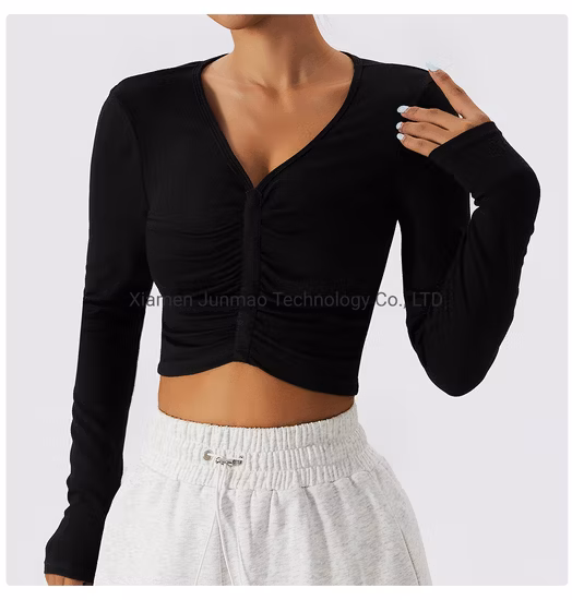 Femme nouveau Design à manches longues Yoga haut mode Spandex Fitness Sport T